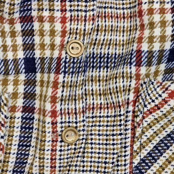 Vintage 70s 2T 3T Plaid Pinafore Dress Long Maxi Button Up Tan Navy Red‎ Gold - Picture 7 of 10